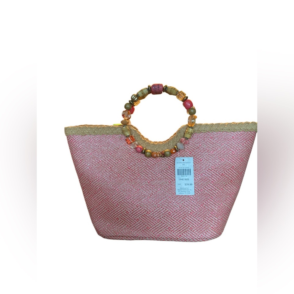 NWT Cappeli Woven Beaded Handle Tote Bag - Pink